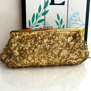 Vintage hand made in Hong Kong Gold Beaded  clutch